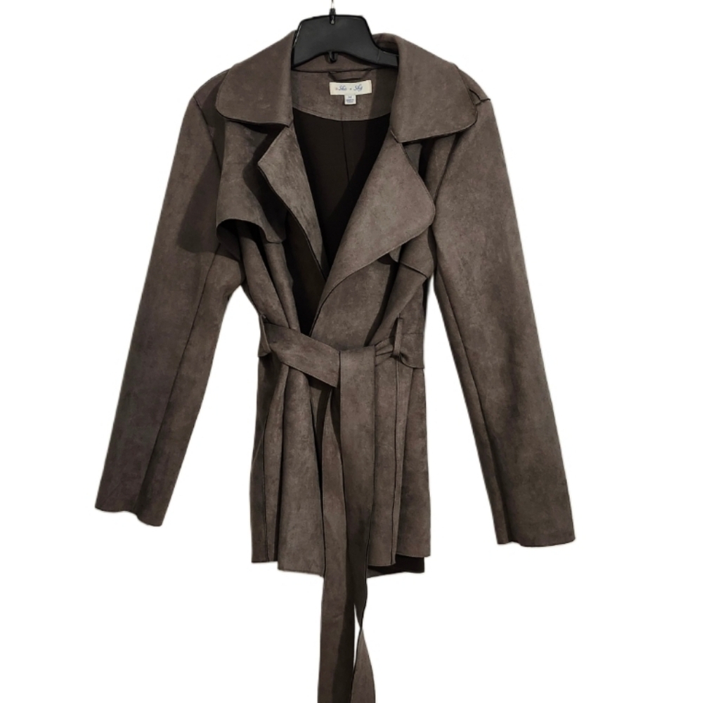 She + Sky  Women's Size M  Open Front  Faux Suede Jacket  Pockets  Brown